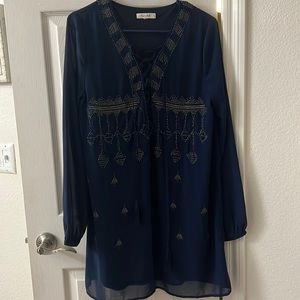Navy blue dress with bead design